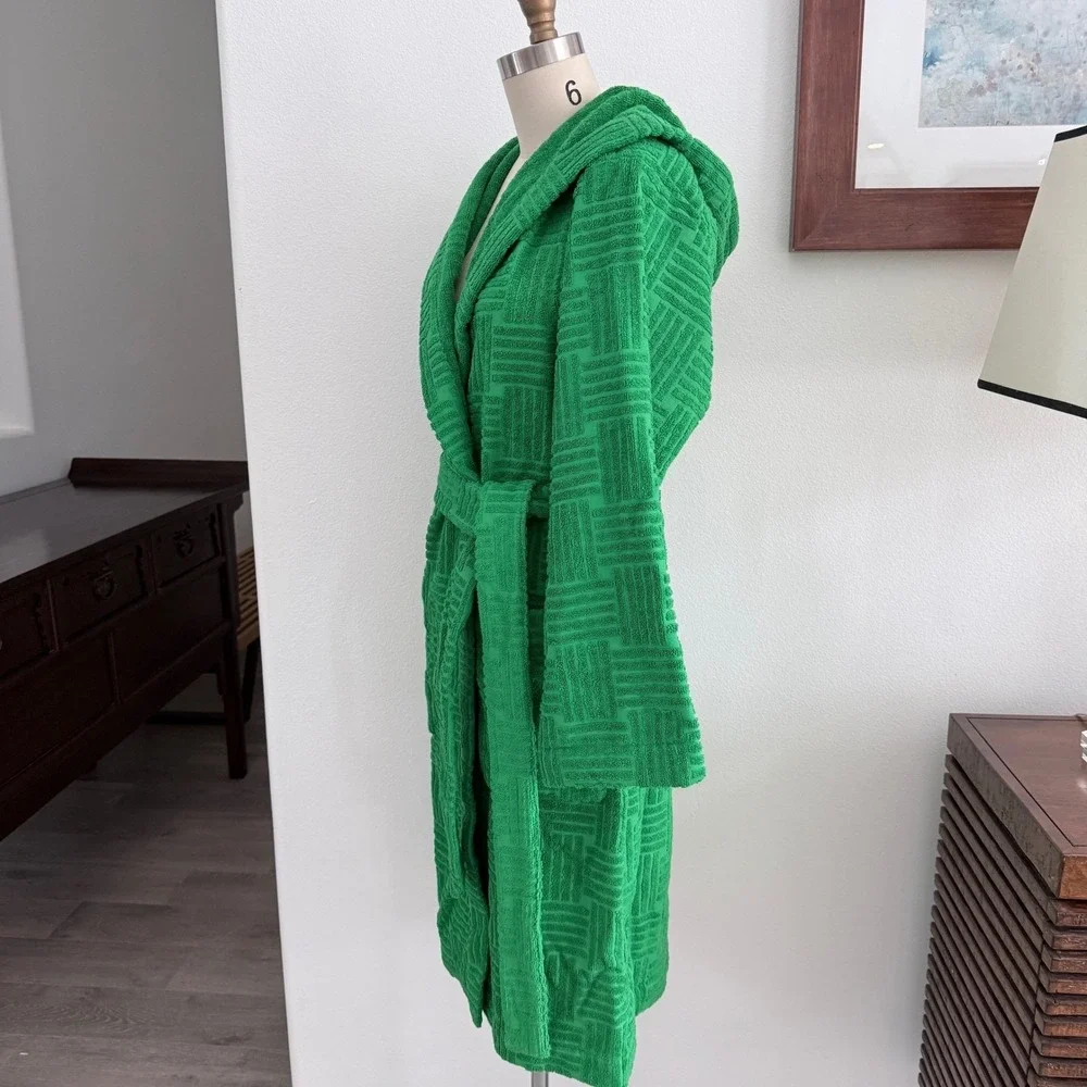 Bottega‎ Veneta Women's Terry Bath Robe Green w/hood Medium 656096 Italy